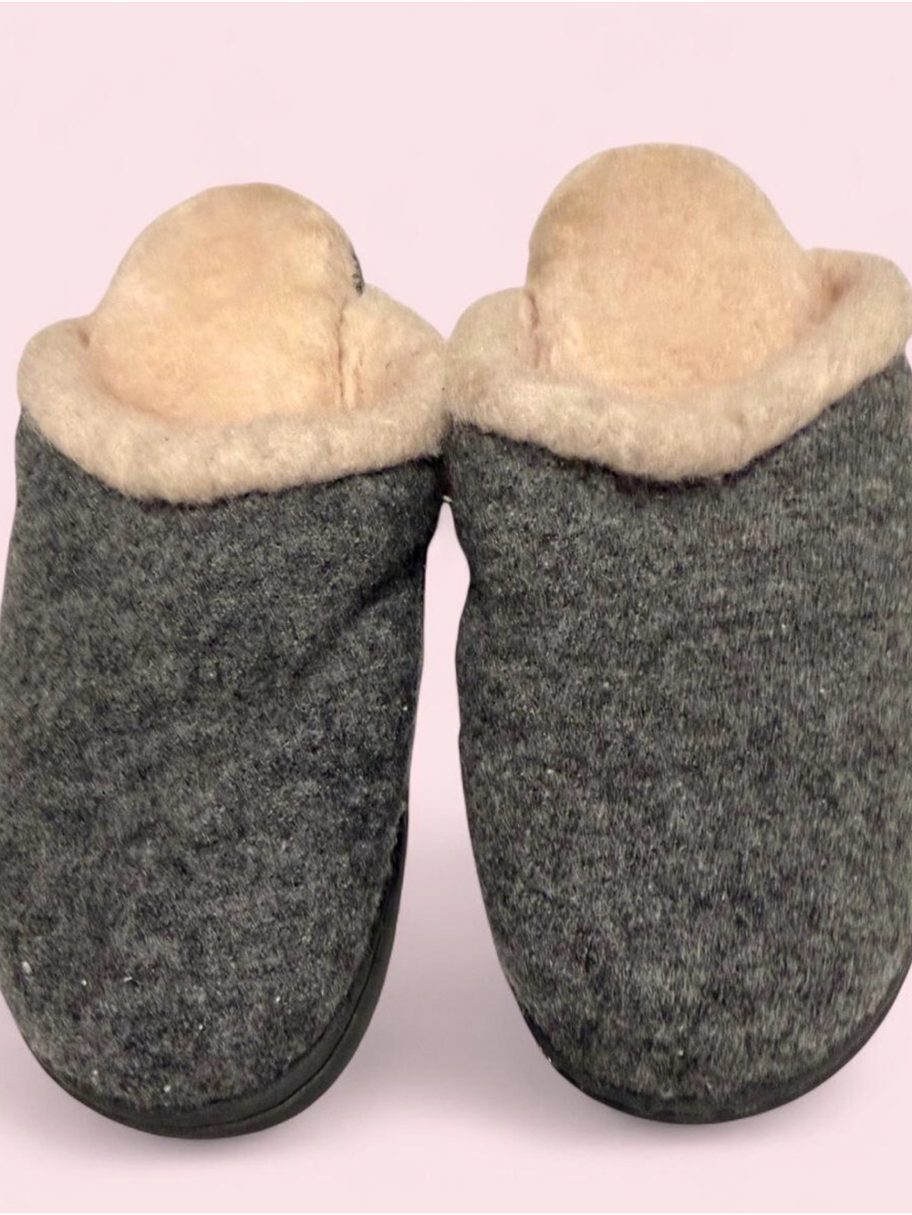 Born Women's Gray Wool Slip-On Slippers with Cream Shearling Trim